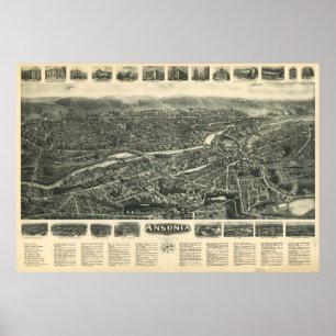 Póster Mapa Panorâmico Ansonia Connecticut 1921