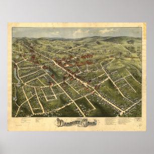 Póster Mapa Panorâmico Anterior de Danbury Connecticut 18