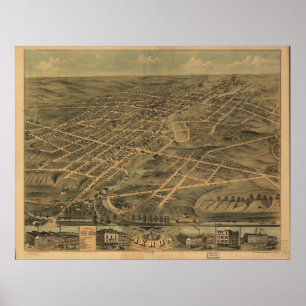 Poster Mapa panorâmico antigo de Akron Ohio 1870