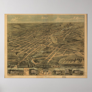Póster Mapa panorâmico antigo de Akron Ohio 1870