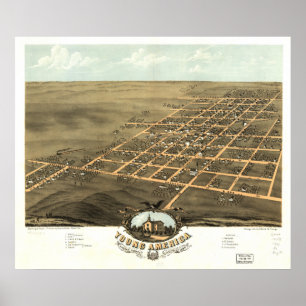 Póster Mapa panorâmico antigo de América Illinois 1869
