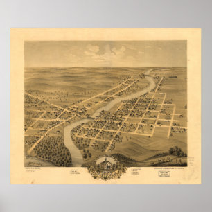 Póster Mapa panorâmico antigo de Anoka Minnesota 1869