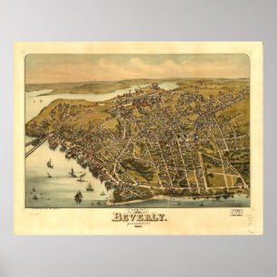 Poster Mapa panorâmico antigo de Beverly Massachusetts