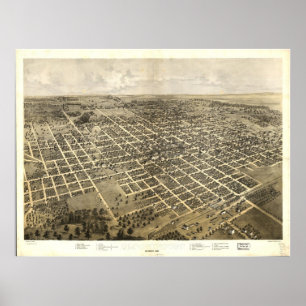 Poster Mapa panorâmico antigo de Bloomington Illinois
