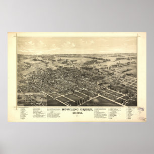 Póster Mapa panorâmico antigo de Bowling Green Ohio 1888