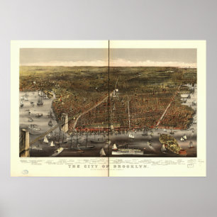 Póster Mapa panorâmico antigo de Brooklyn New York 1879