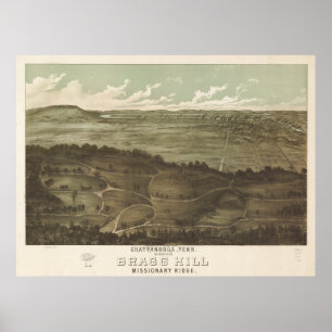 Póster Mapa panorâmico antigo de Chattanooga Tennessee