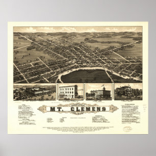 Póster Mapa panorâmico antigo de Clemens Michigan 1881 d
