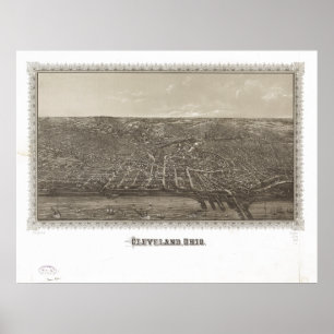 Poster Mapa panorâmico antigo de Cleveland Ohio 1887