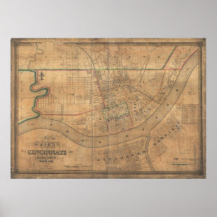 Póster Mapa panorâmico antigo de Covington Kentucky 1838