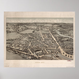 Poster Mapa panorâmico antigo de Dedham Massachusetts