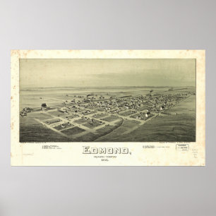 Póster Mapa panorâmico antigo de Edmond Oklahoma 1891