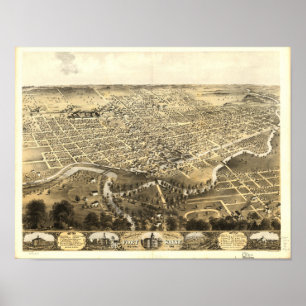 Póster Mapa panorâmico antigo de Fort Wayne Indiana 1868