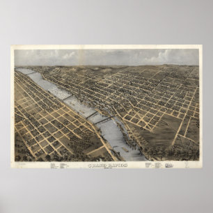 Póster Mapa panorâmico antigo de Grand Rapids Michigan