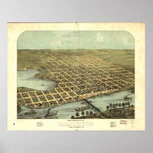 Póster Mapa panorâmico antigo de Hastings Minnesota 1867