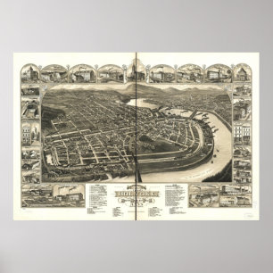 Póster Mapa panorâmico antigo de Holyoke Massachusetts