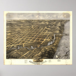 Póster Mapa panorâmico antigo de Indiana 1869 da cidade