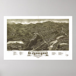 Póster Mapa panorâmico antigo de Johnsbury Vermont 1884