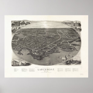 Poster Mapa panorâmico antigo de Larchmont New York 1904