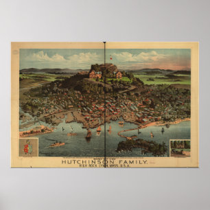 Poster Mapa panorâmico antigo de Lynn Massachusetts 1881