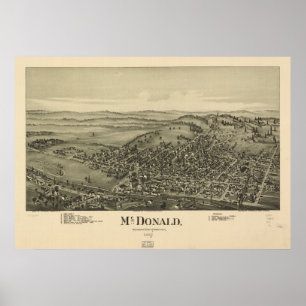 Póster Mapa panorâmico antigo de McDonald Pensilvânia