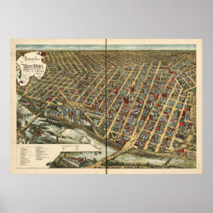 Póster Mapa panorâmico antigo de Minneapolis Minnesota