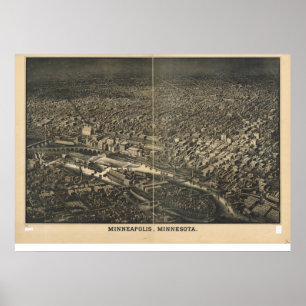 Póster Mapa panorâmico antigo de Minneapolis Minnesota