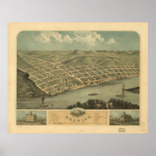 Póster Mapa panorâmico antigo de Minnesota 1868 vermelho