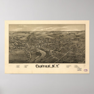Póster Mapa panorâmico antigo de New York 1885 do cantã