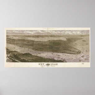 Póster Mapa panorâmico antigo de New York Manhattan 1876