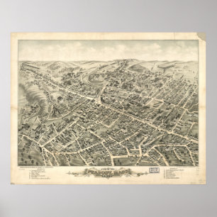 Poster Mapa panorâmico antigo de Peabody Massachusetts