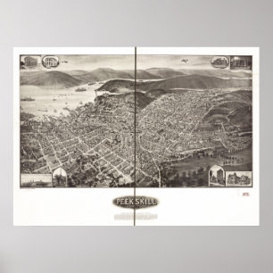 Póster Mapa panorâmico antigo de Peekskill New York 1910