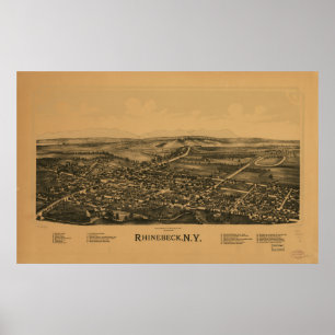 Poster Mapa panorâmico antigo de Rhinebeck New York 1890