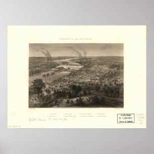 Póster Mapa panorâmico antigo de Richmond Virgínia 1863