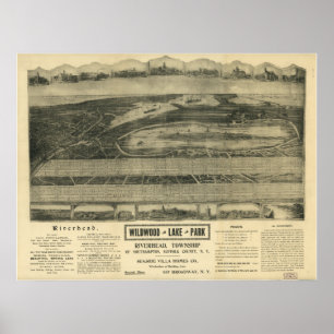 Póster Mapa panorâmico antigo de Riverhead New York 1903