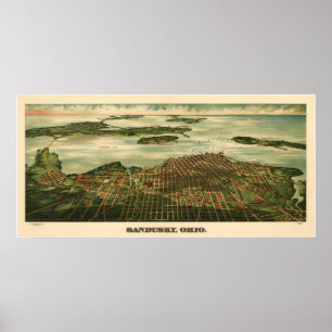 Poster Mapa panorâmico antigo de Sandusky Ohio 1898