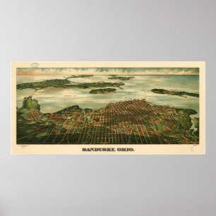 Póster Mapa panorâmico antigo de Sandusky Ohio 1898