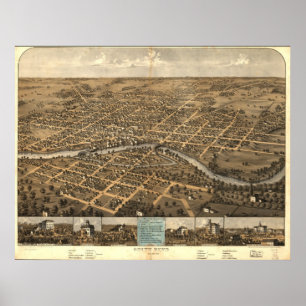 Póster Mapa panorâmico antigo de South Bend Indiana 1866