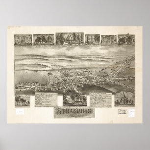 Póster Mapa panorâmico antigo de Strasburg Pensilvânia
