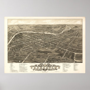 Póster Mapa panorâmico antigo de Youngstown Ohio 1882