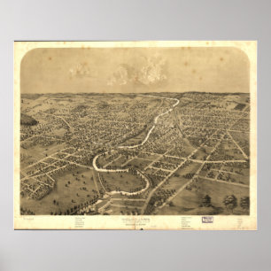 Póster Mapa panorâmico antigo de Ypsilanti Michigan 1868