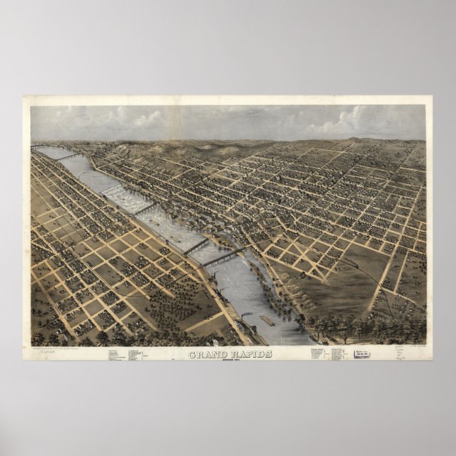 Póster Mapa Panorâmico Antigo do Grand Rapids Michigan 18 (Frente)