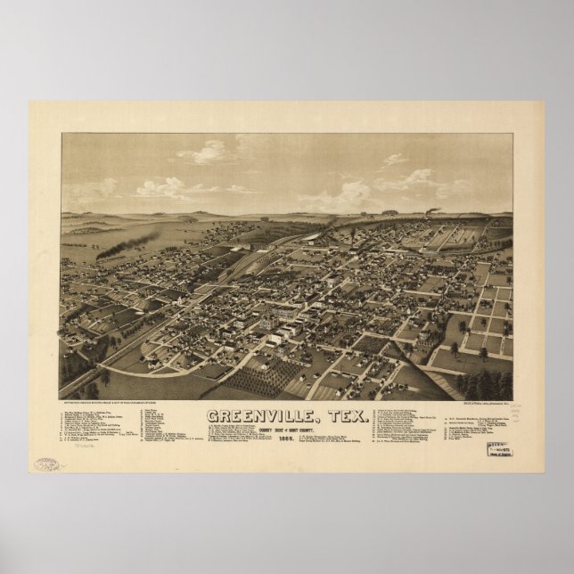 Poster Mapa Panorâmico Antigo do Texas 1886 (Frente)