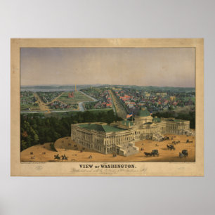 Póster Mapa panorâmico antigo do Washington DC 1852