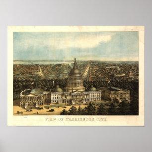 Póster Mapa panorâmico antigo do Washington DC 1871