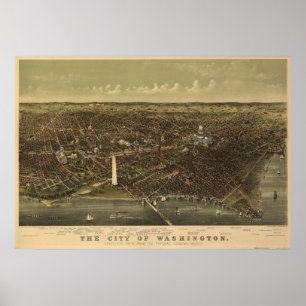 Póster Mapa panorâmico antigo do Washington DC 1892