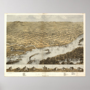 Póster Mapa panorâmico antigo dos WI 1867 de Crosse do L