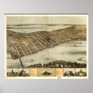 Póster Mapa panorâmico antigo dos WI 1867 de Madison
