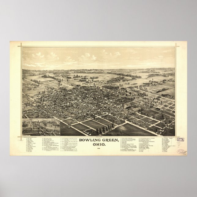 Póster Mapa Panorâmico Antiquado da boliche Green Ohio 18 (Frente)