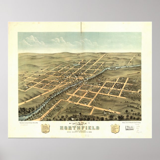 Póster Mapa Panorâmico Antiquado da Northfield Minnesota  (Frente)